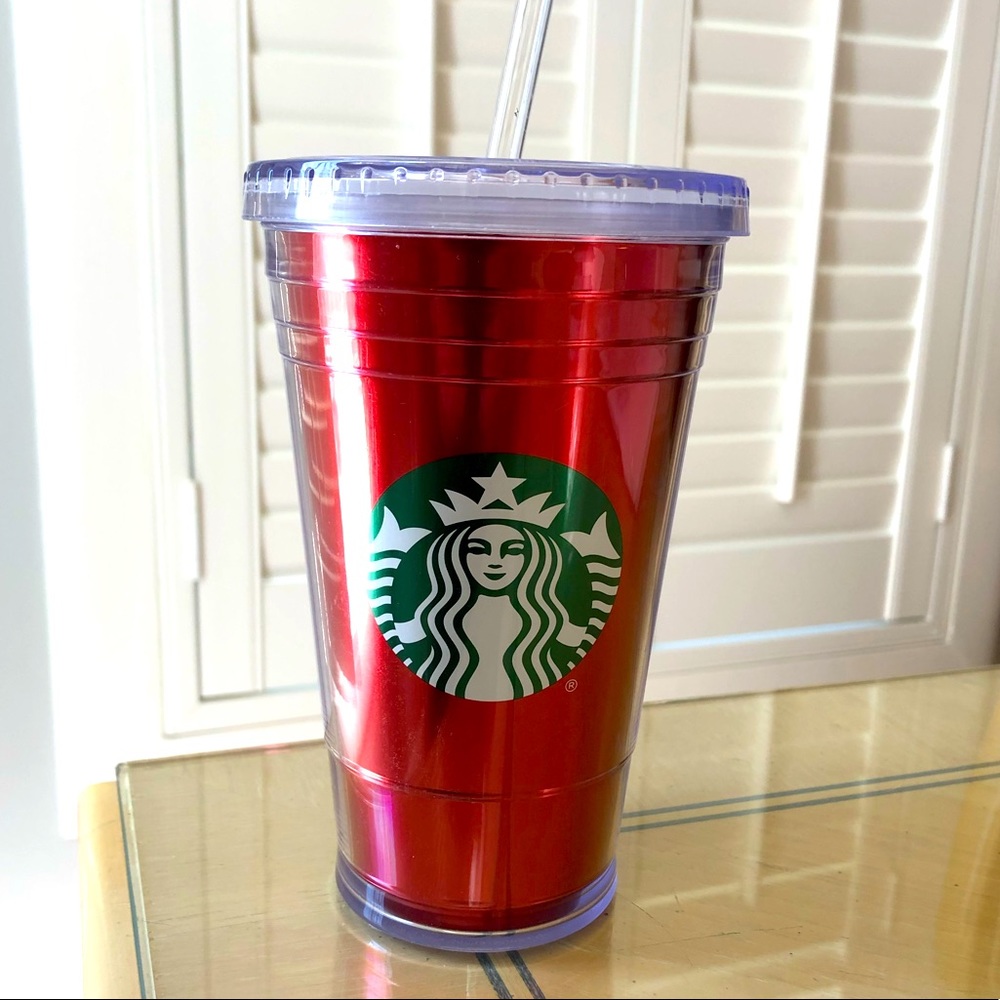 NWOT Starbucks Tumblr cup 12 ounce metallic red